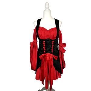 Halloween Women's Sexy Wench Pirate Countess Vampire Crushed Velvet Dress Large